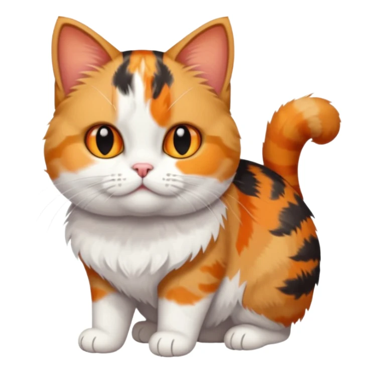 full body calico tabby + white cat with small head and short but chubby body sticker