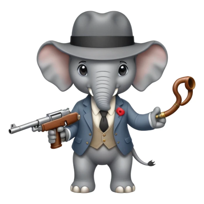 elephant with tommy gun and fedora hat sticker