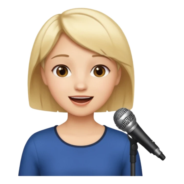 Crea una chica cantando con pelo rubio corto con ojos cafes  sticker