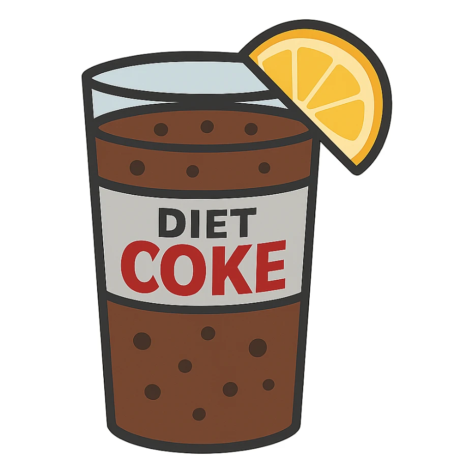 flat toon glass diet coke with a wedge of lemon sticker
