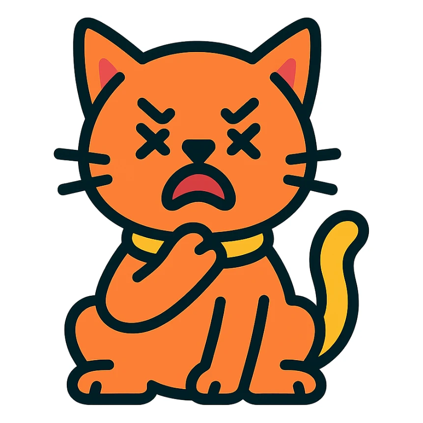 color outline icon style cat choking itself sticker