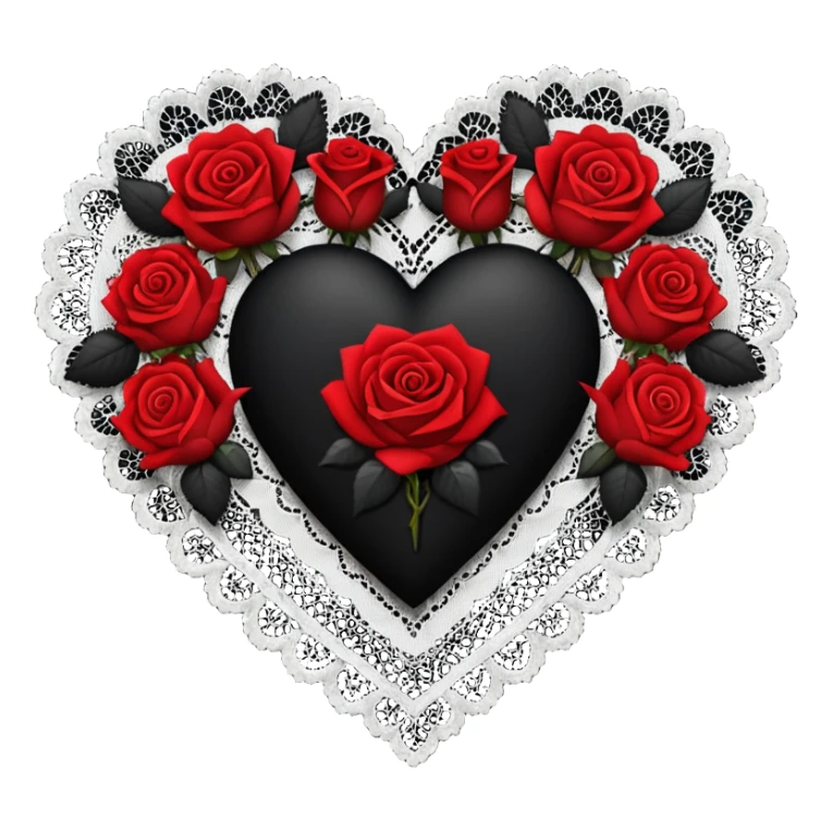 black gothic heart with lace and roses, dark romance sticker