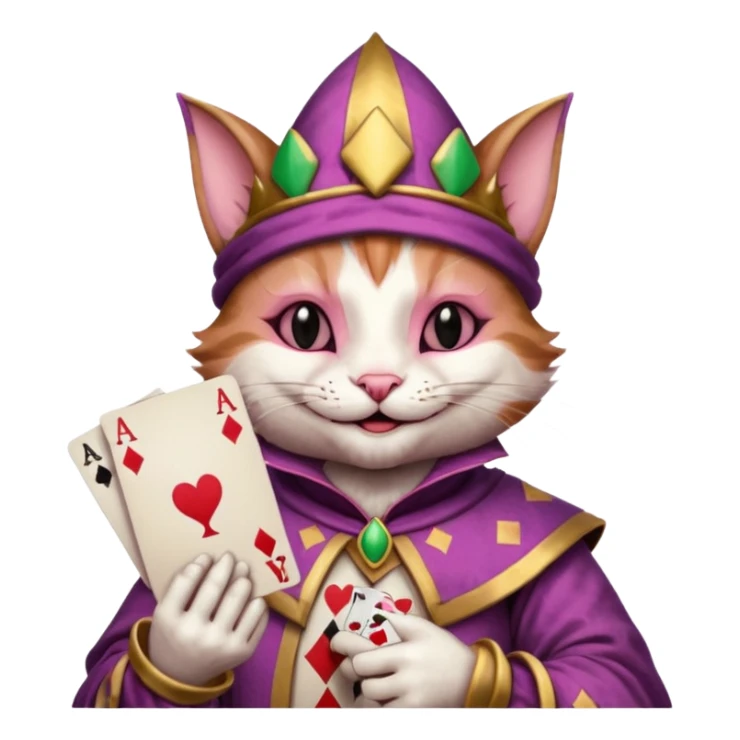 court jester cat medieval, poker card ace, pink, face only sticker