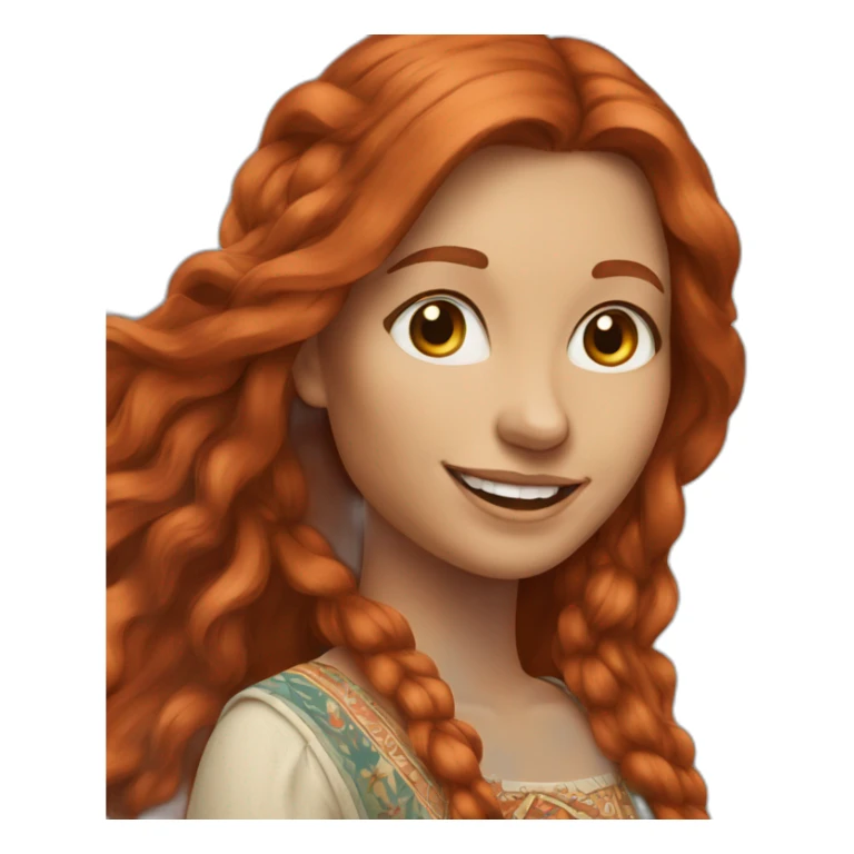 long hair redhead woman, smiling, wearing boho dress sticker