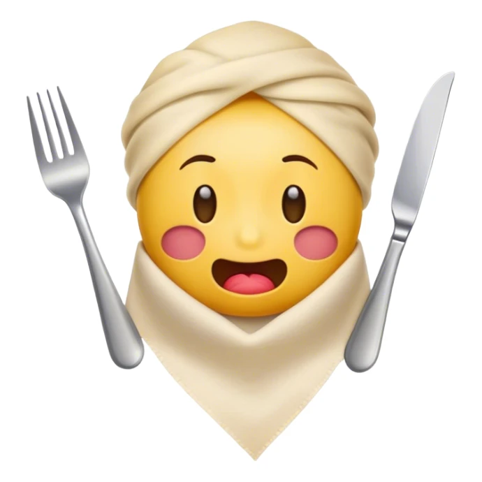 drooling emoji with napkin tucked in holding a fork and knife sticker