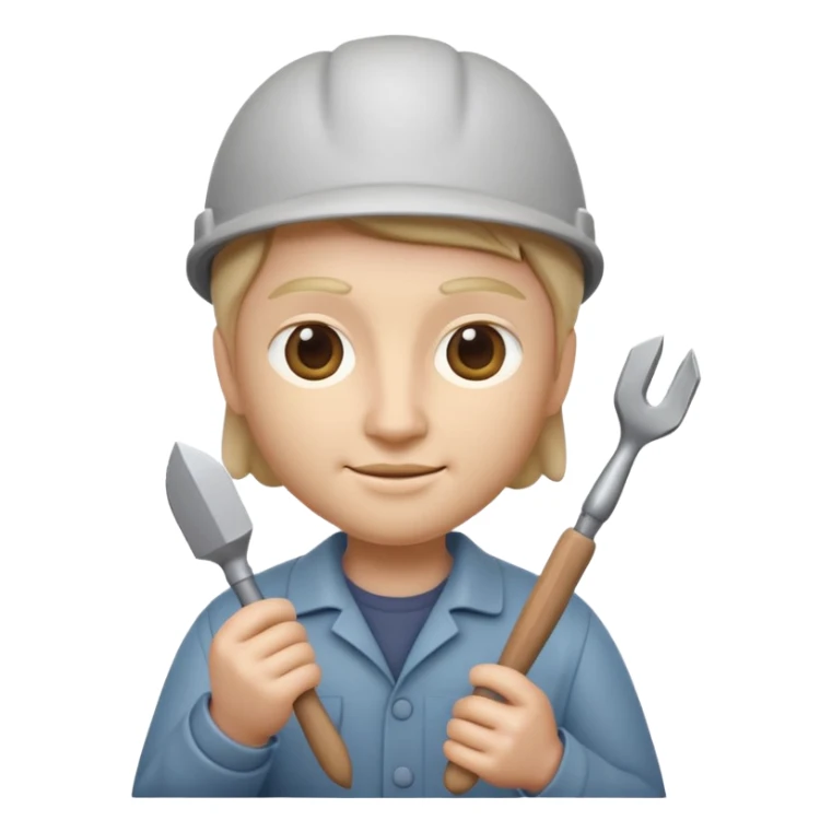 Apple Memoji-style 3D emoji of a sculptor with a small statue and chisel, smooth gradients, rounded edges, no background.during sculting sticker