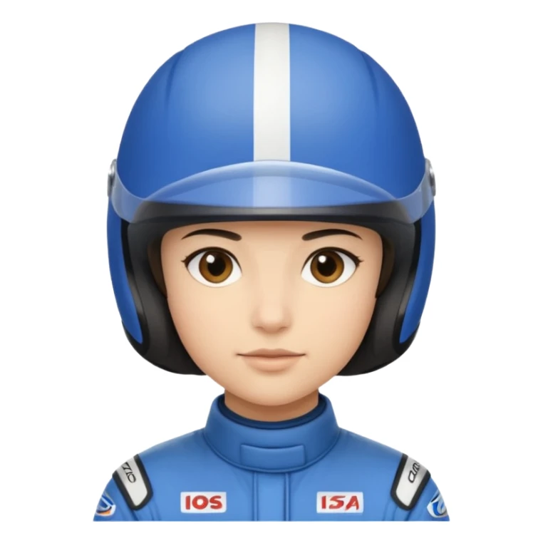 A light-skinned person with short dark hair, wearing a blue racing helmet and an oval face with a neutral look. sticker