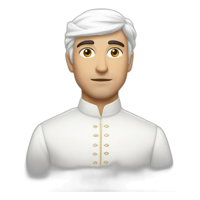 White man wearing black omani musar, with white dress sticker