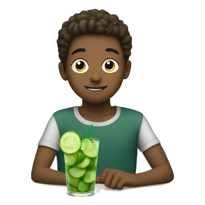 boys enjoying drinks indoors with cucumber  sticker