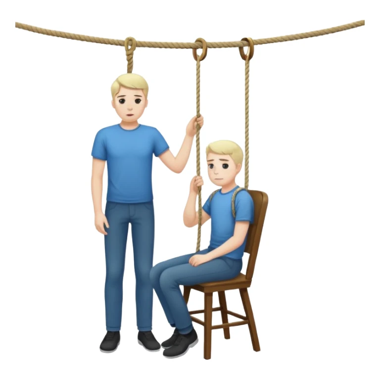 A man standing in the chair and looking at rope before going to suicide  sticker
