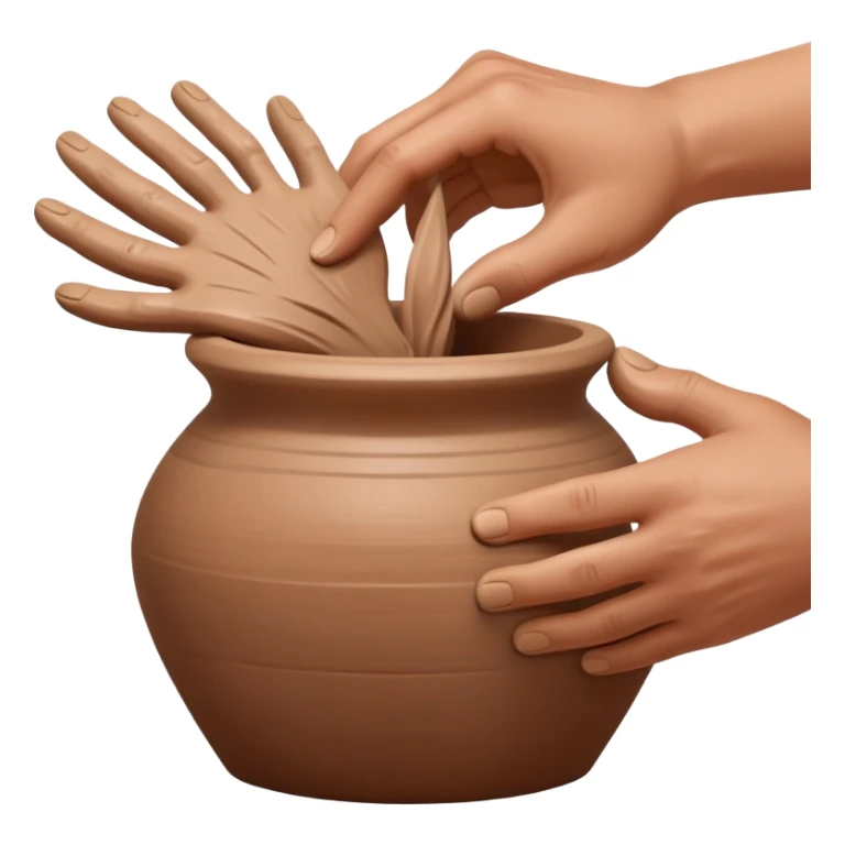 Hands making pottery, one hand inside clay vessel, one hand outside, pinching and lifting clay on a spinning pottery wheel sticker