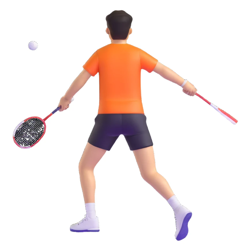 badminton player seen from back, no racket, legs semi-bent sticker