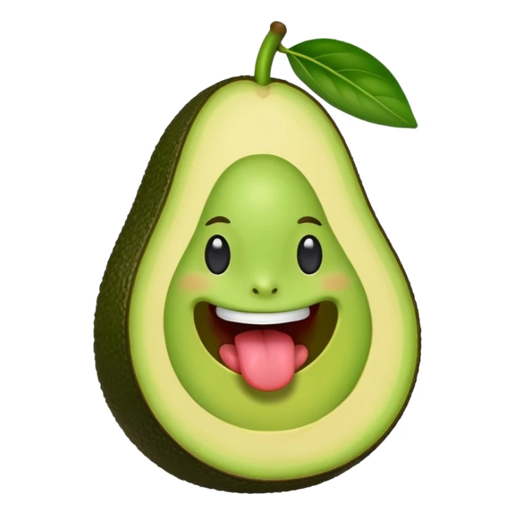A smiling avocago with its tongue out to the side sticker