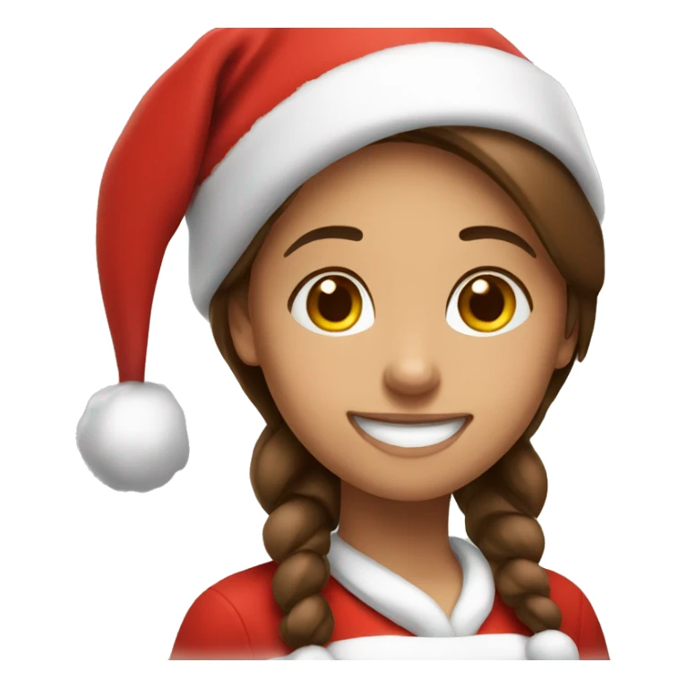 smiling girl with brown hair with santa hat sticker