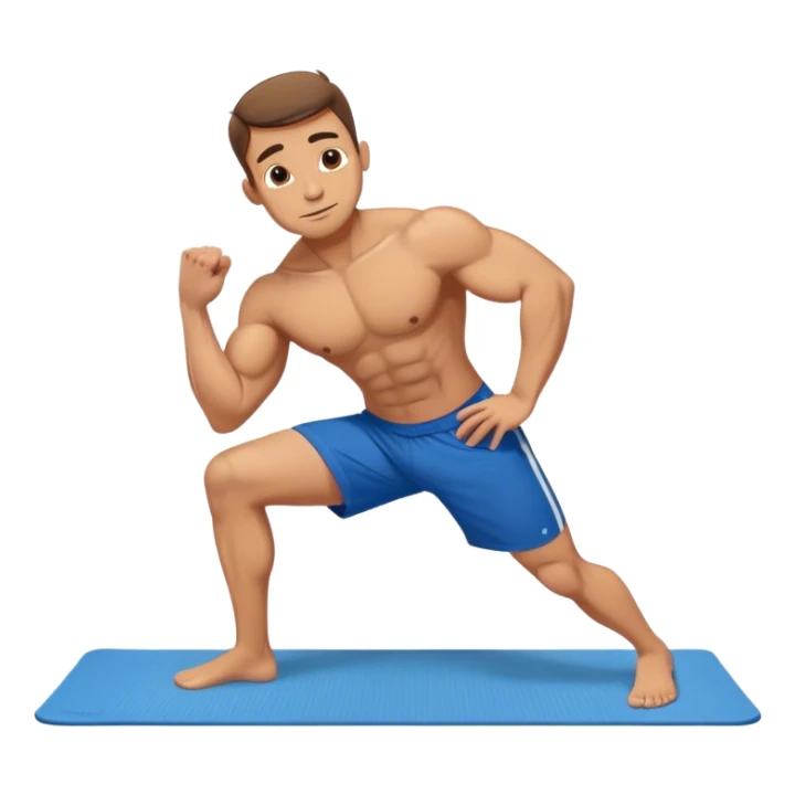 buff man blue shorts doing plank exercise on yoga mat sticker