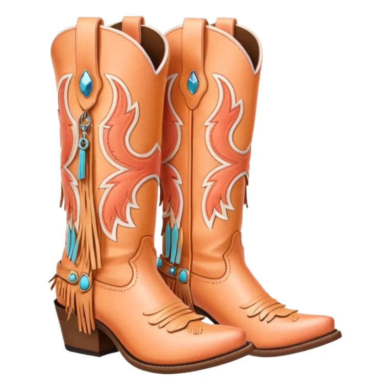 Peach colored cowgirl boots with fringe  sticker