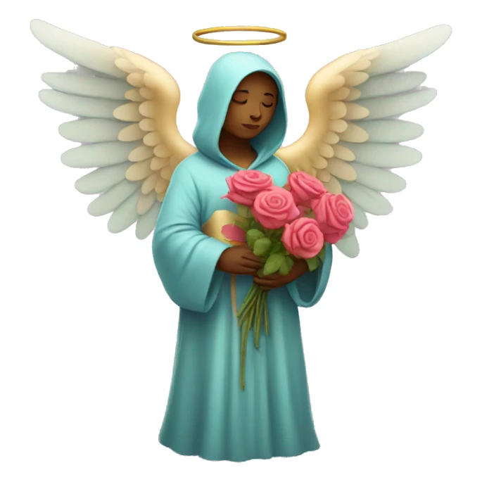 sad angel wearing colorful robes holding roses sticker