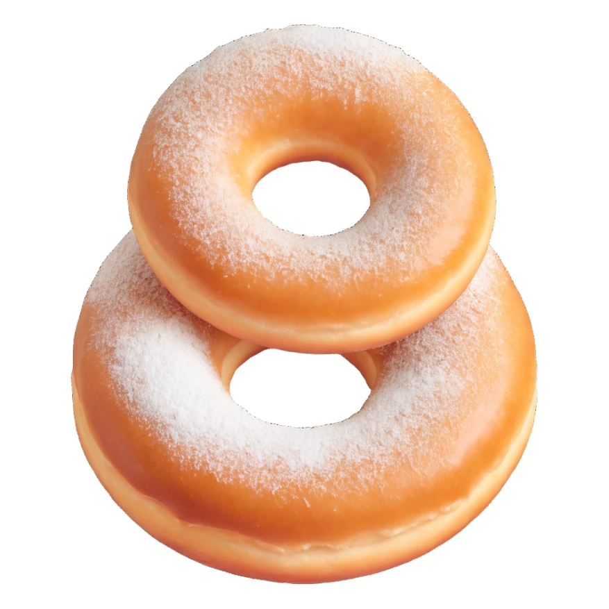 classic Berliner doughnut, round, golden-brown, dusted with powdered sugar, with a hint of jam filling visible sticker