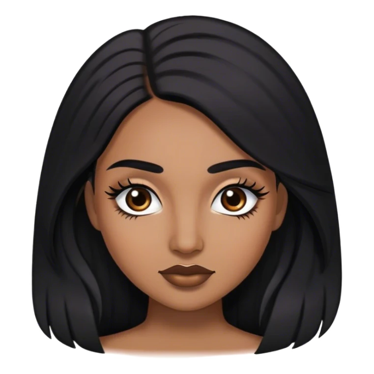 Woman with medium brown skin, medium arched dark brown eyebrows, full lashes,and long black hair sticker