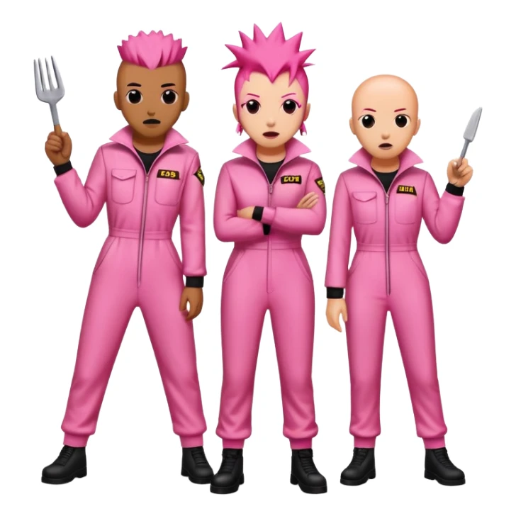 punk artists in pink jumpsuits picketing for spam meat is art sticker