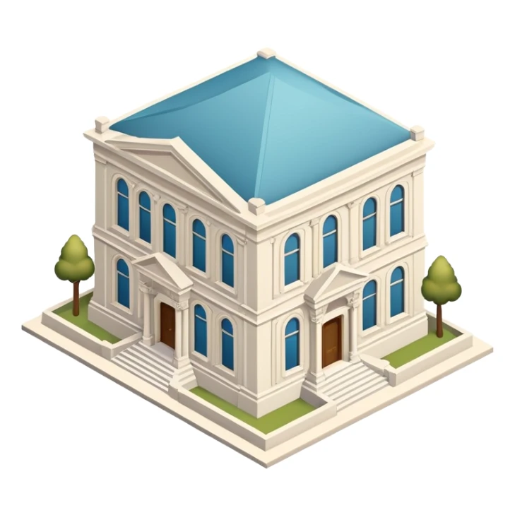 Art Museum exterior, isometric dollhouse-style, realistic sticker