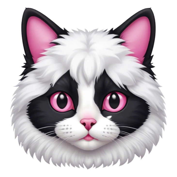 fluffy black and white cat pink nose sticker