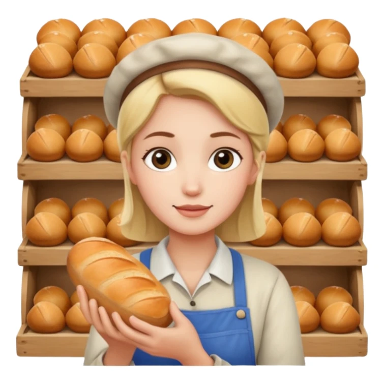 Shopper with small bread loaf,Farmers’ Market, background bakery shop, market. sticker