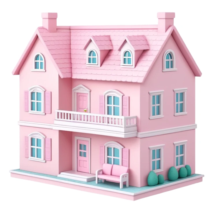 cute pastel pink dollhouse with miniature furniture sticker