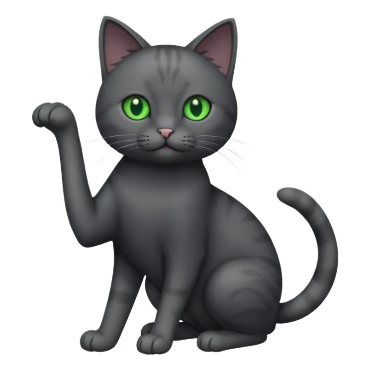 full body gorgeous solid dark grey cat with green eyes, white paws playing sticker