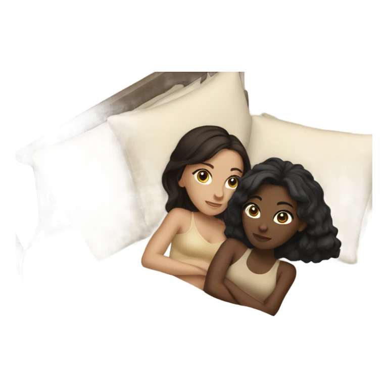 two white girls with dark colored hair in beige bed sticker