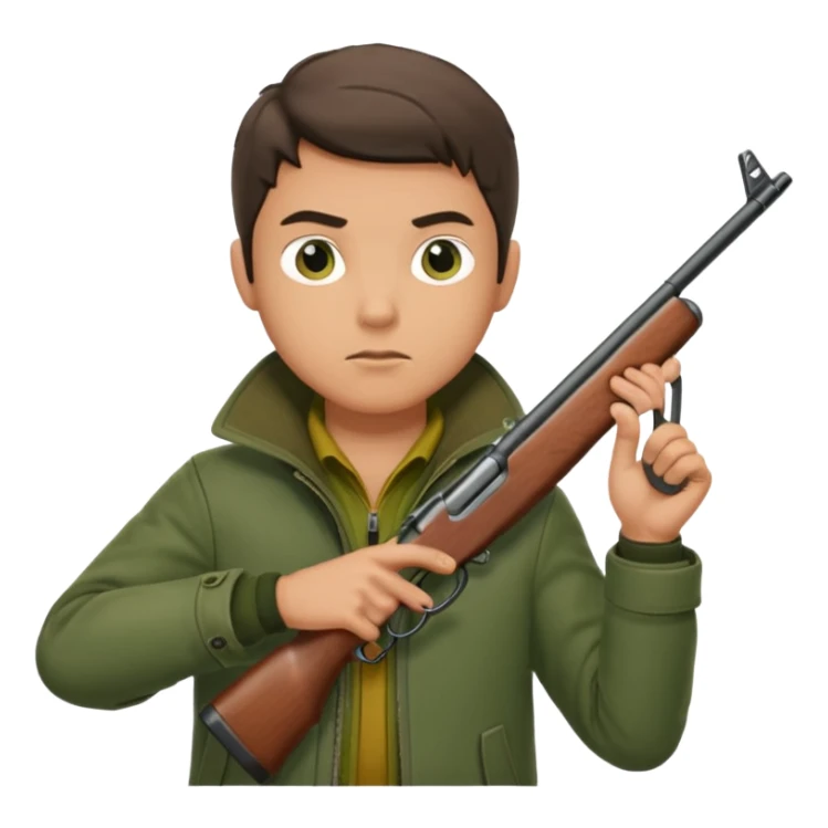 male hunter aiming a rifle, minimal background sticker
