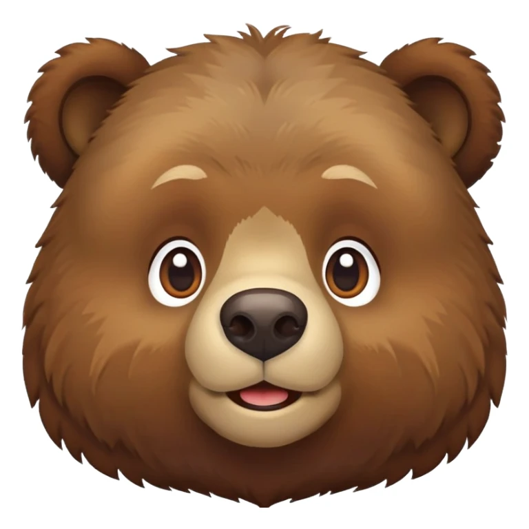 Cute Russian brown bear head, friendly expression, front view, iOS emoji style sticker