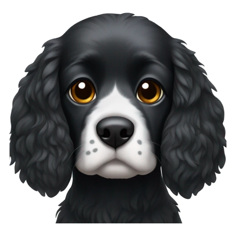 Small completely black spaniel with black fur on his whole face and white fur only on his chest sticker