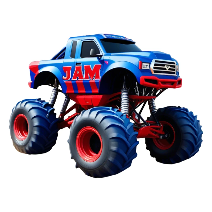 Avenger - Monster Jam (Model Year: 2021) (Iconic colour: Blue and red) - A dynamic monster truck with a split-color scheme: predominantly blue accented by bold red elements. Focus on strong, angular lines and vivid contrasting colors that evoke high energy and a futuristic, rebellious style. sticker