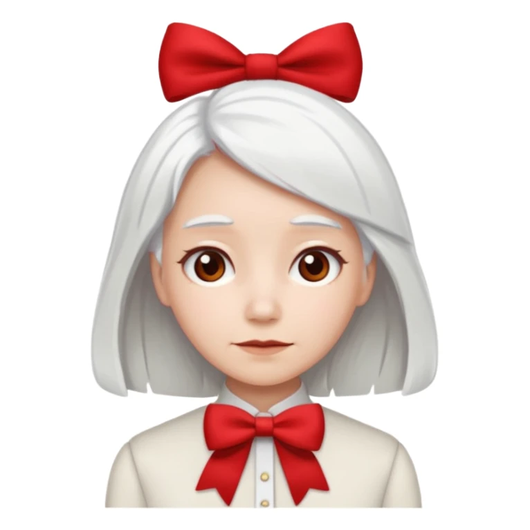 back view of white hair with red bow sticker