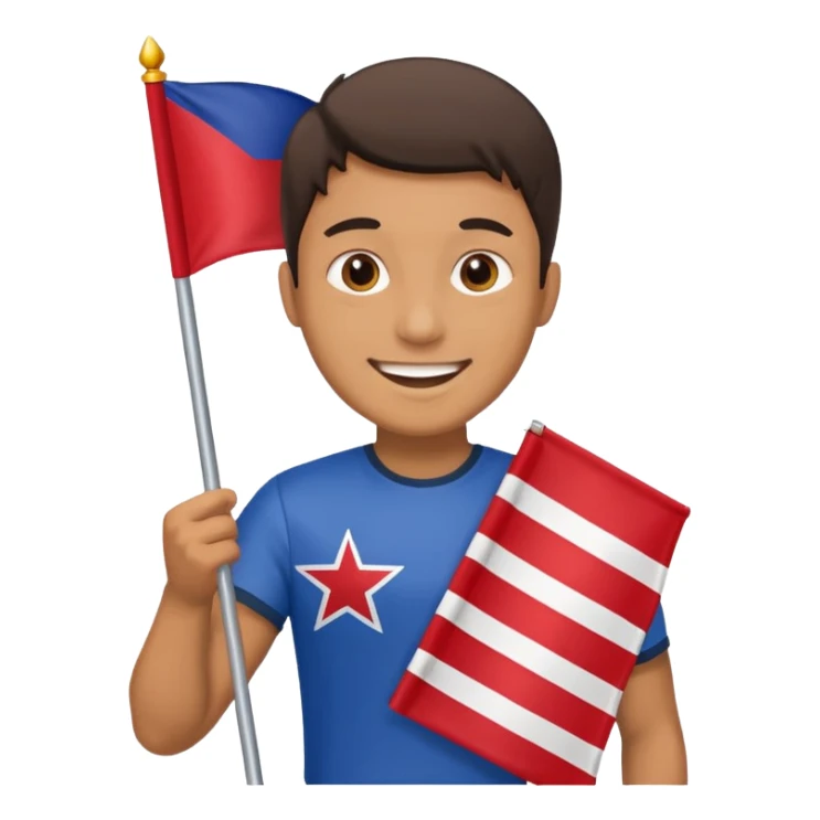 Man standing and holding a flag sticker