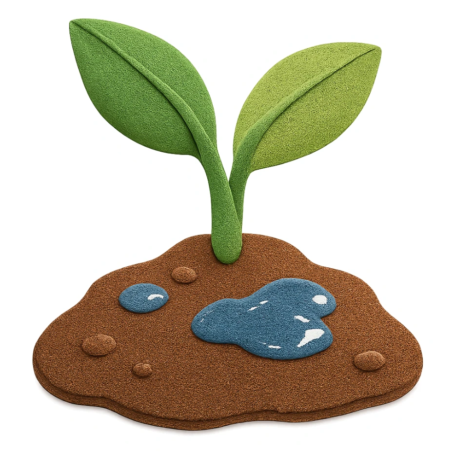 Make the wet soil look even wetter with more visible water and shine, keeping the paper craft style. sticker