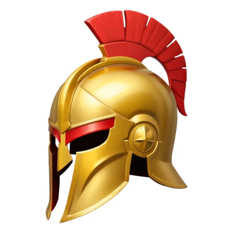 a golden Spartan helmet with a red crest sticker