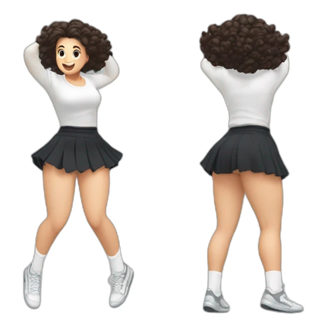 full-body-caucasian-curvy-beauty-jumping-short-black-skirt-back-and-front-views-strong-wind-knickers-long-white-socks sticker