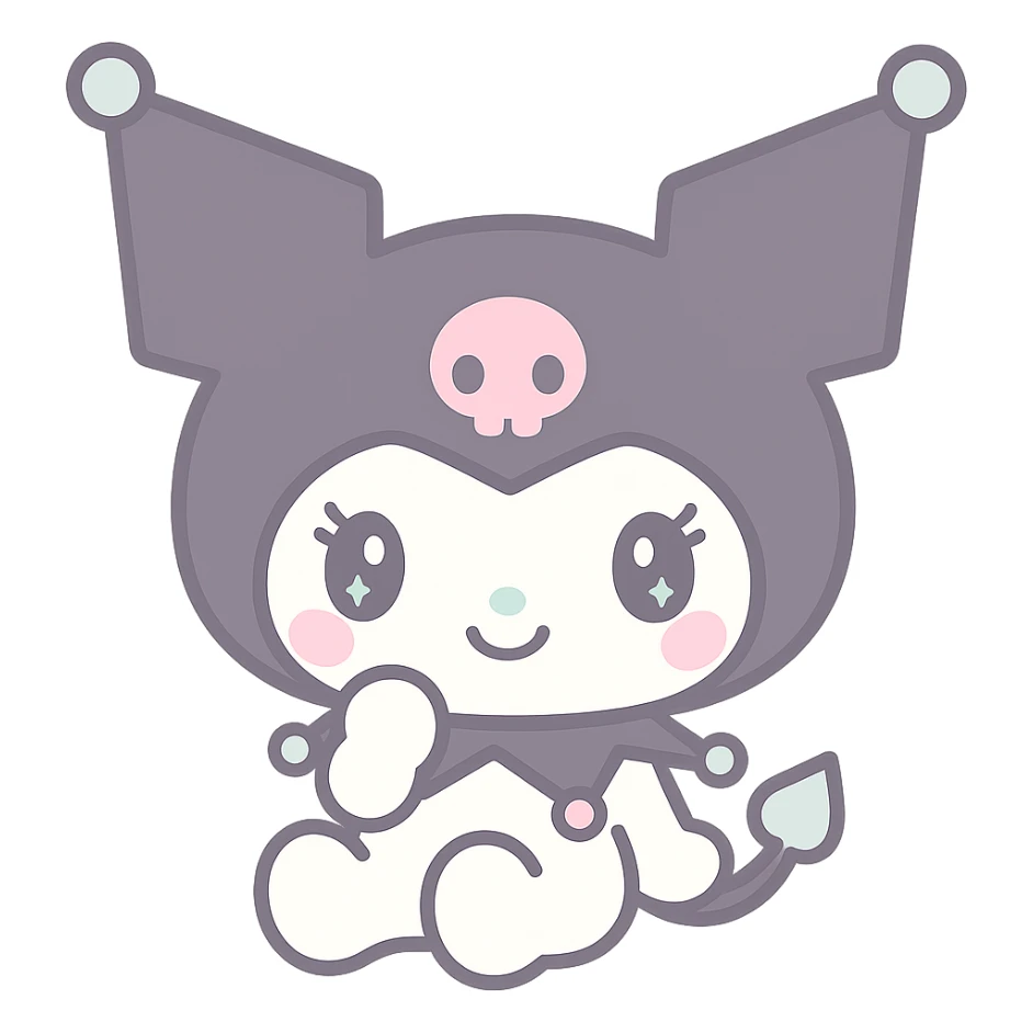 Kuromi character, standing, clear outline, cute style, transparent PNG, no background sticker
