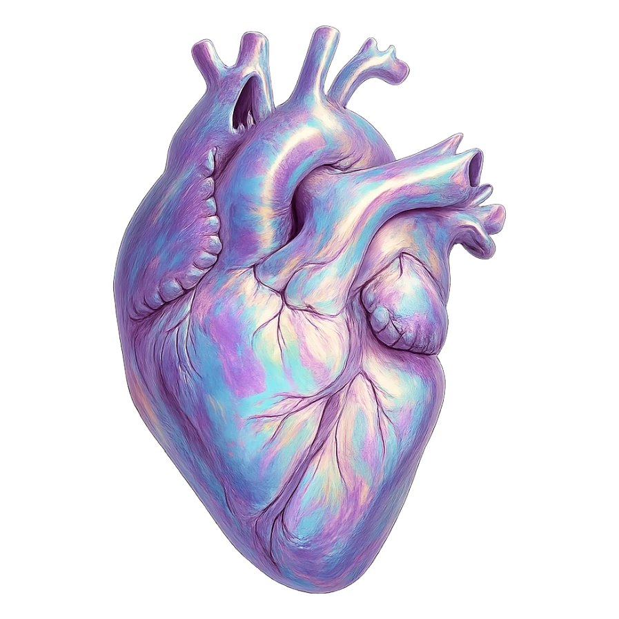 heart with a holographic shimmer, realistic digital art style, no background sticker