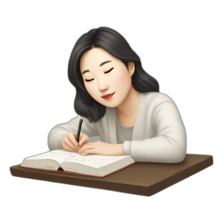 Kim Min-jeong writing a book sticker