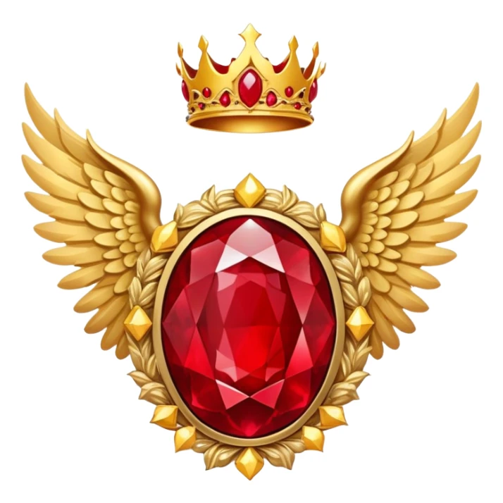 Big onyx gemstone with red rubby dots inside award-in-frame-decorated-with-big-golden-angel--wings and crown sticker