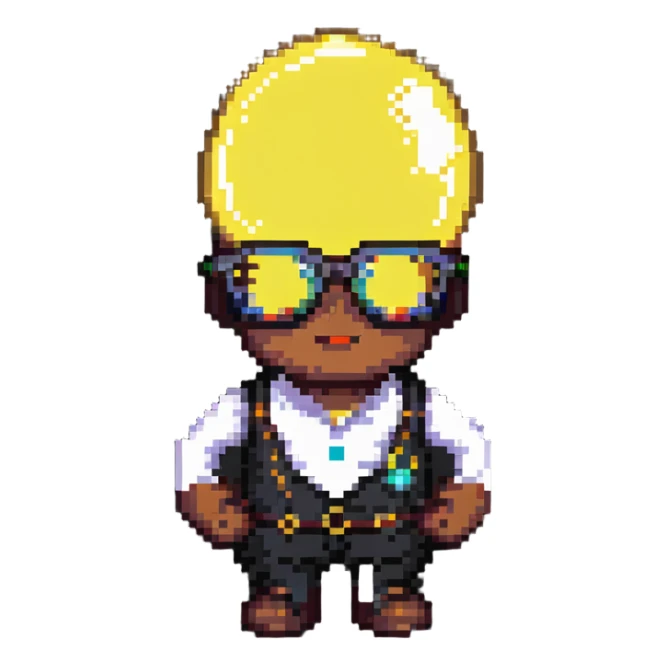 Genius character with lightbulb and glasses in pixel art style sticker
