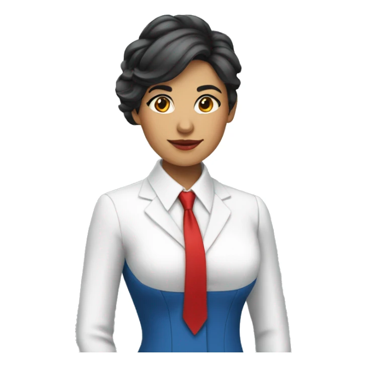 latin woman in blue suit, white shirt and red tie sticker