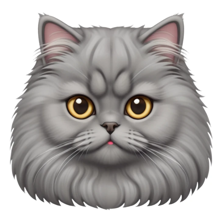 cinematic-adorable-big-eyed-fluffy-grey-persian-cat-portrait-emoji,-head-tilted-playfully-with-a-sweet-expression,-fluffy-grey-fur,-simplified-yet-irresistibly-cute-features-with-large,-expr sticker