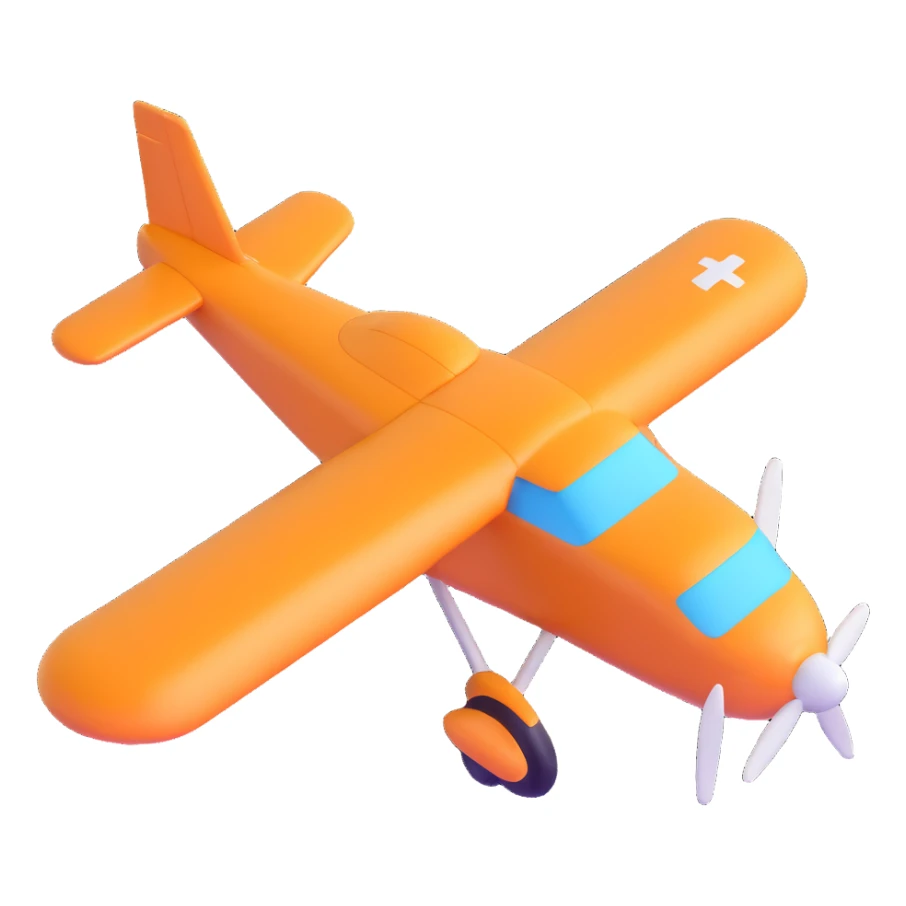3D emoji style airplane, simple and shiny, floating in the air sticker