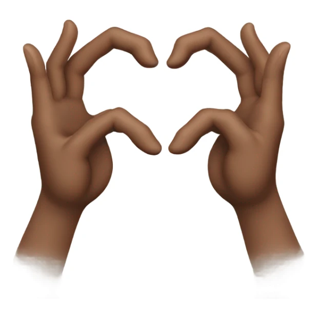 A brown hand making a heart with a white hand sticker