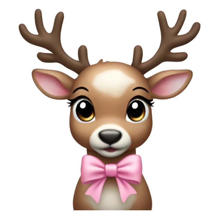 baby reindeer with a light pink bow sticker