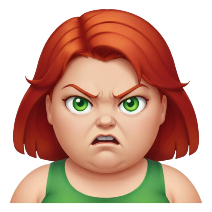 angry overweight girl with red hair and green eyes sticker